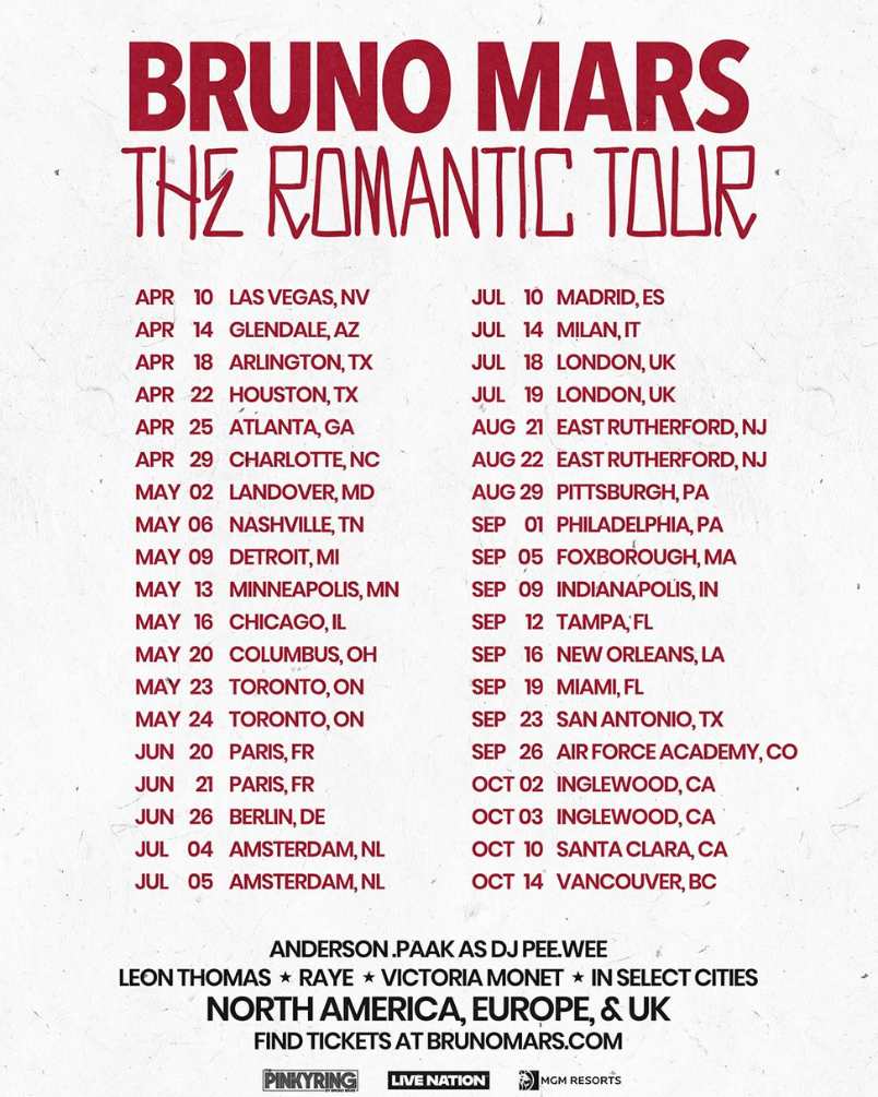 Bruno Mars gira 2026