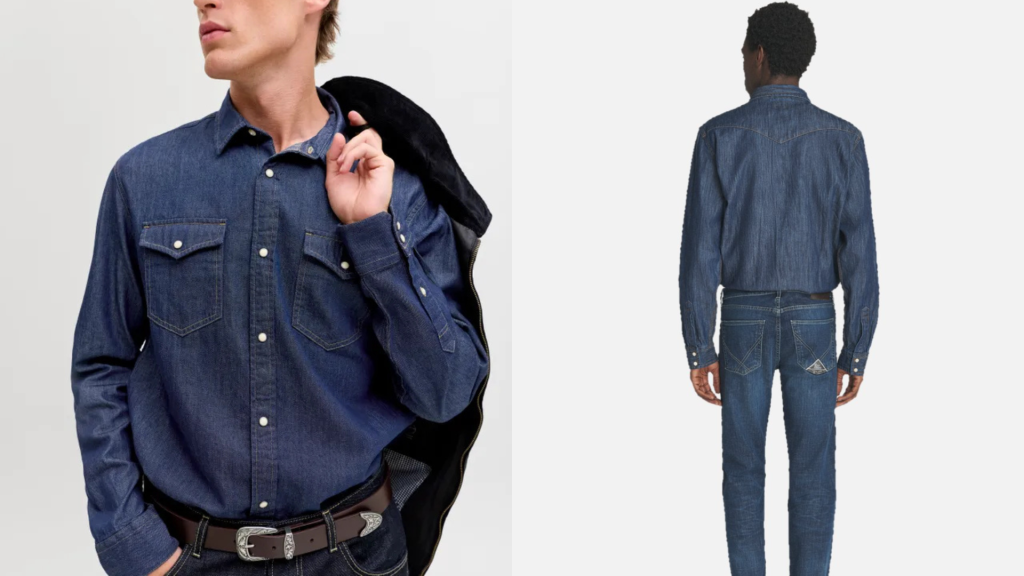 outfits con camisa denim hombre