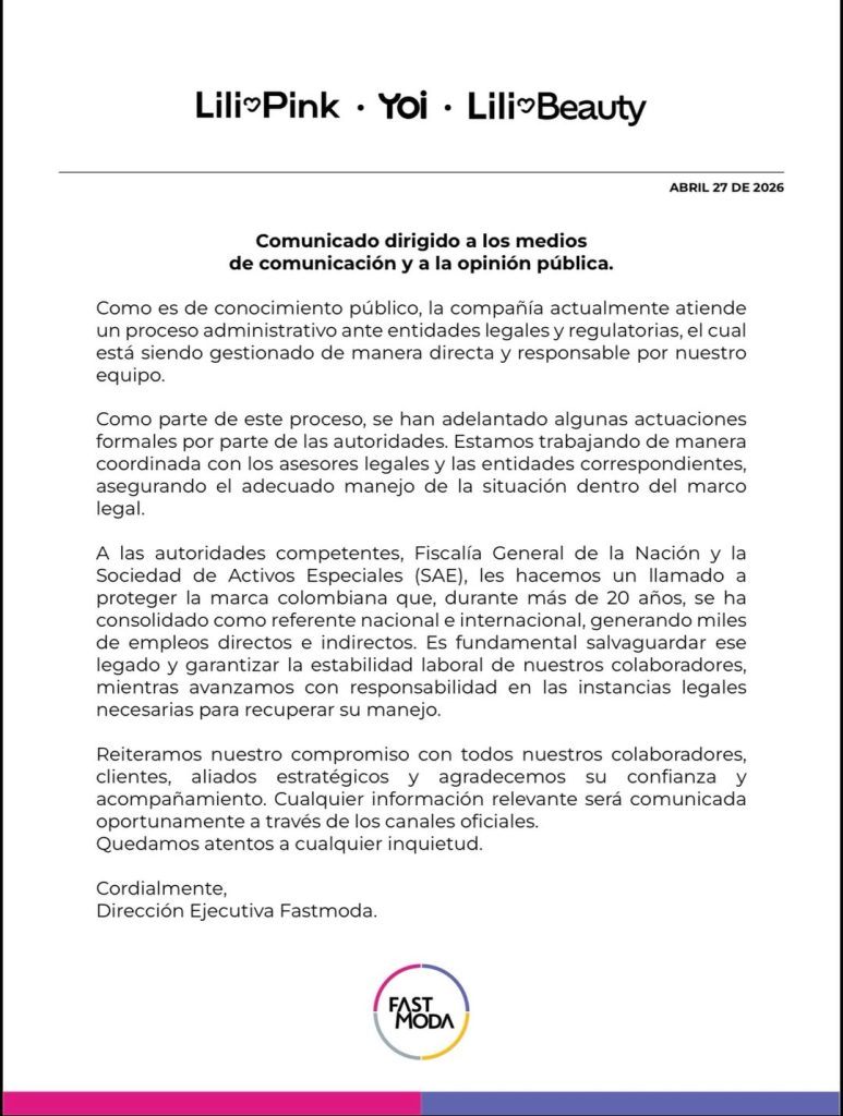 Lili Pink Colombia Fiscalía operativos