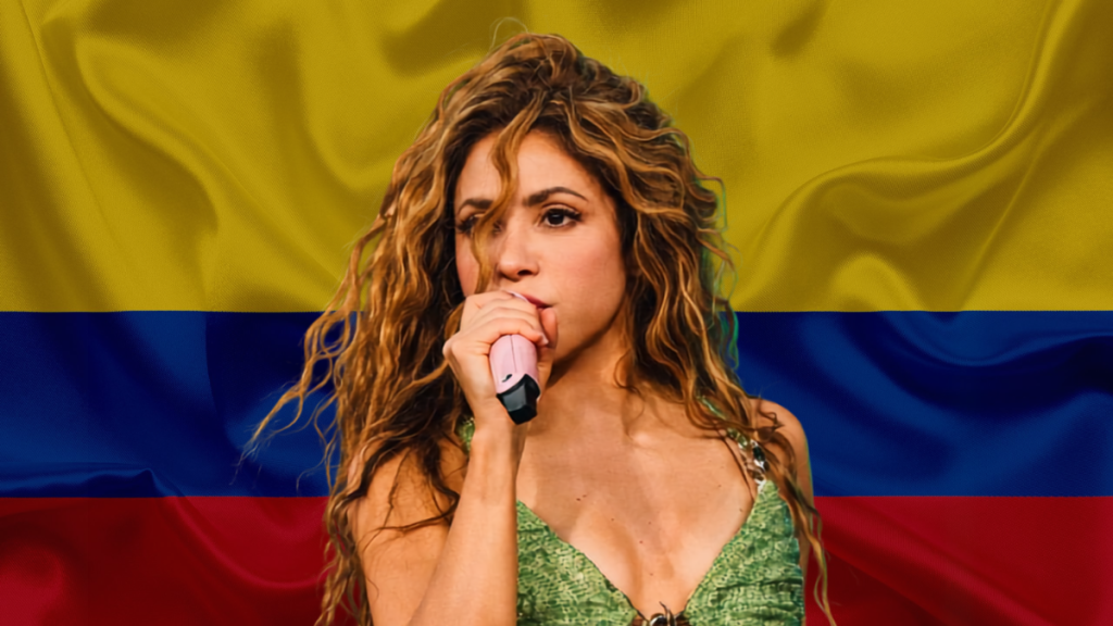 Shakira con la bandera de Colombia