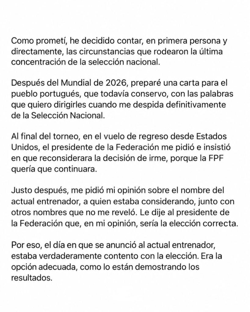 Carta de Cristiano Ronaldo sobre Portugal en español 